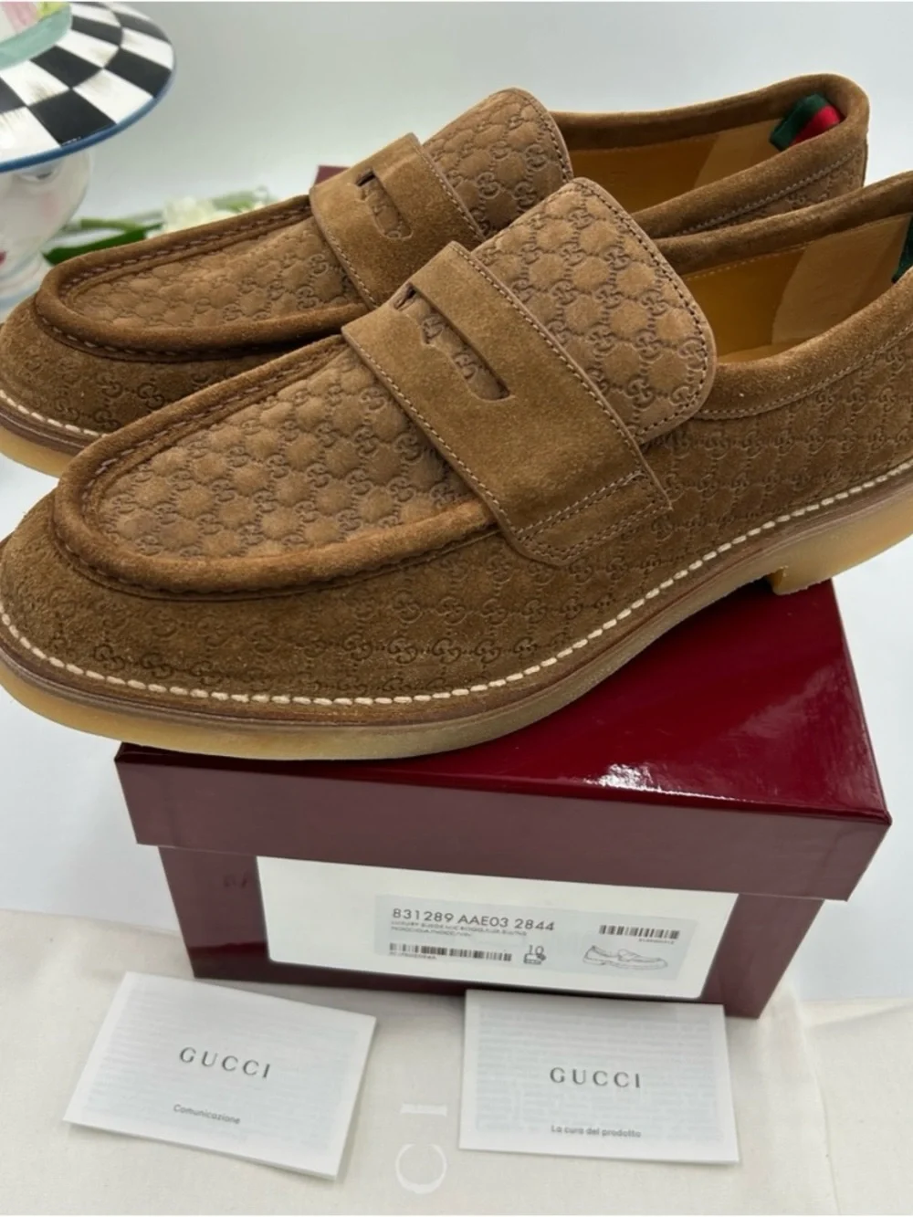 Men's Gucci suede GG monogram web loafers size 10 fits 10.5 US made in Italy